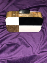 Load image into Gallery viewer, Black and White Wood Clutch